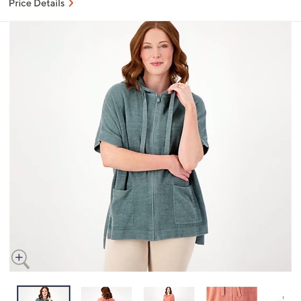 Barefoot Dreams Blue Spruce Zip Up Short Sleeve CozyChic Ultra Lite Hoodie - Picture 2 of 14